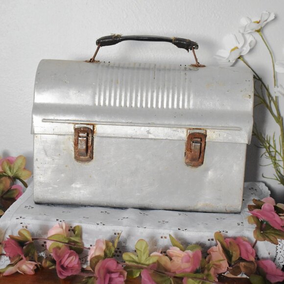 Other - Vintage Antique 1950s Silver Dome Top Metal Miner Workmans Lunchbox Case